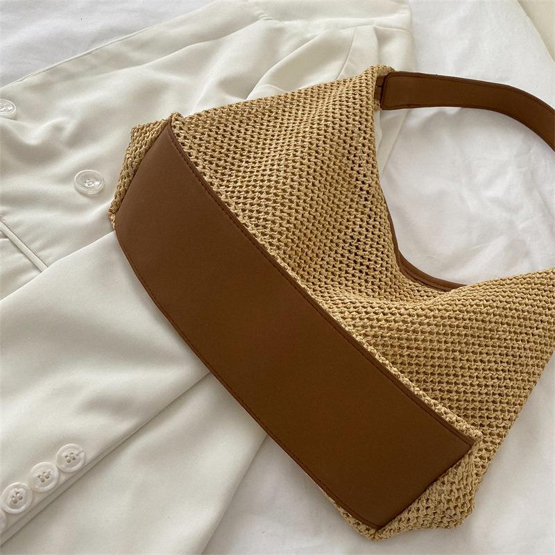 Women Fashion Woven Straw Small Shoulder Bag For Summer Beach Travel