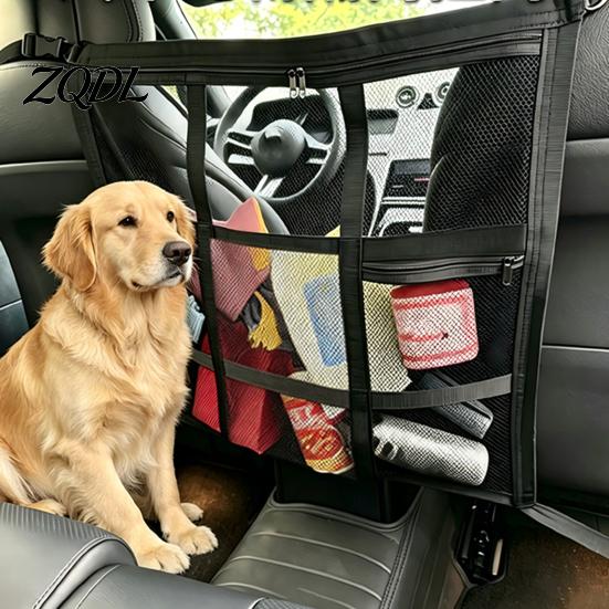 Backseat Barrier for Pets Car Seat Gap Storage Net, Multifunctional Organizer Kids, Interior Mesh 9 Grid Layered Divider with 59x59cm, Universal Auto