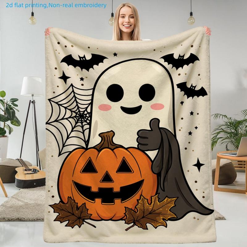 1pc Cartoon Ghost Pumpkin Print Blanket, Halloween Theme, Multi-Size Available, Autumn Thanksgiving Christmas Nap Blanket, Suitable for Living Room, B