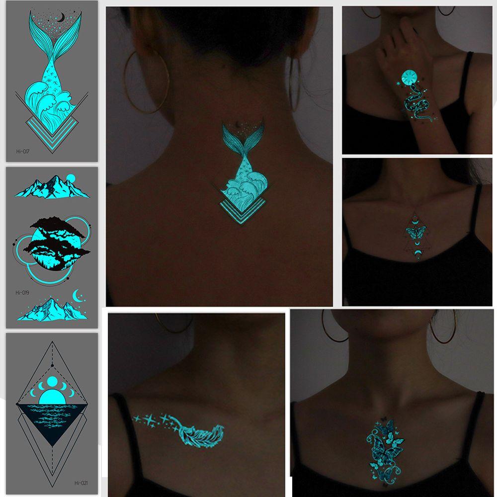 Removable Men Women Fluorescent Tattoo Sticker Temporary Tattoos Blue Luminous Fake Tattoo Body Art