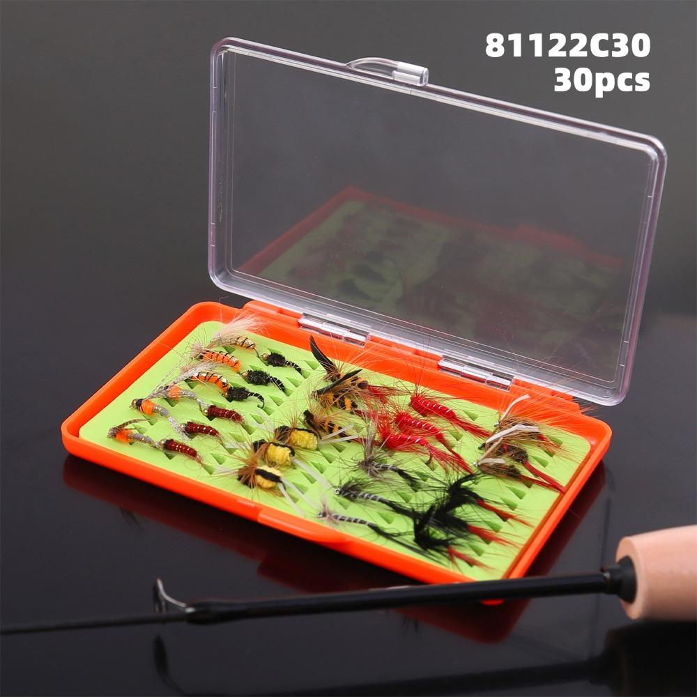 30/32PCS with Flat Box Fishing Flies Assortment Lightweight Fly Fishing Bait Kit For Trout