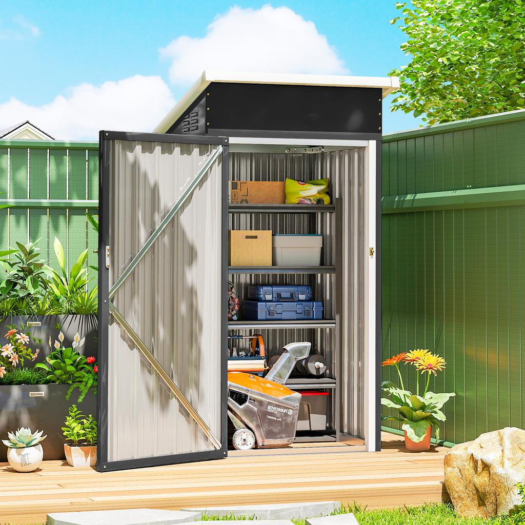 Metal Garden Shed Garden Cabin Lockable Door Sloped Roof Vents And Gloves 107 5x91x185cm Gray