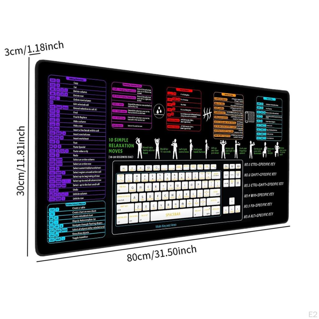 Excel Shortcut Keys Mouse Pad Gaming Mousepad Comfortable Thicken Rubber Desk Protector Waterproof