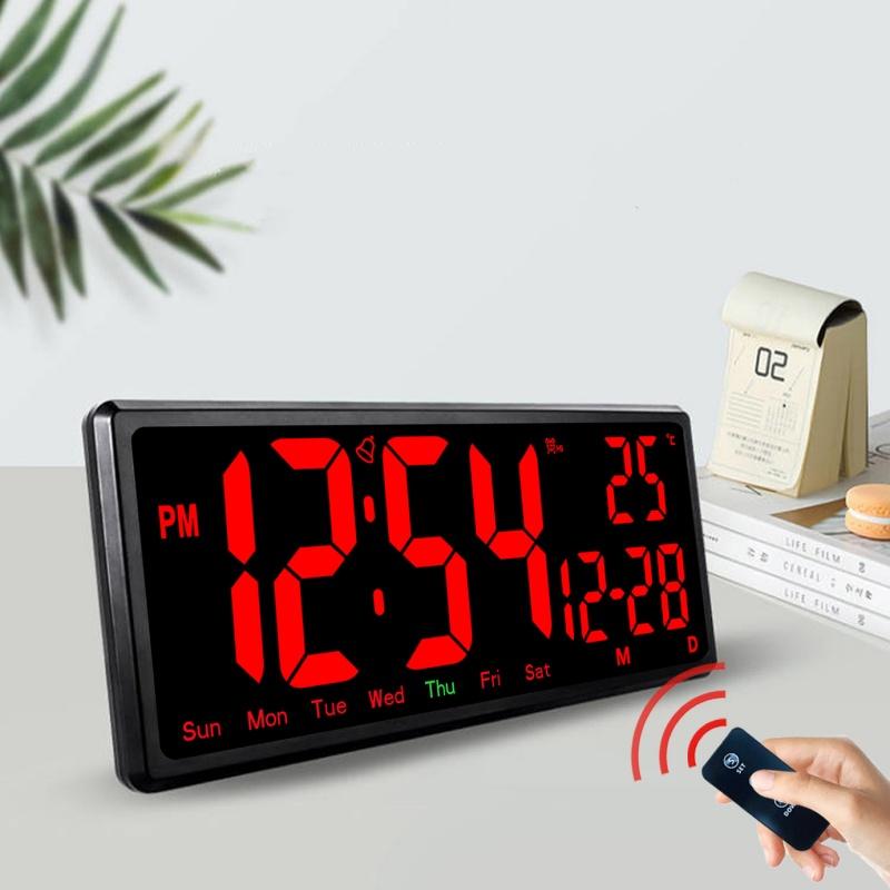 Большие цифровые настенные часы с дистанционным управлением, TEMP, дата, неделя, ночной режим, настольные часы 12/24 ч, функция отключения питания, память, светодиодный будильник, домашний декор