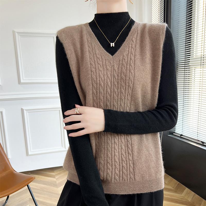 Женский кашемировый жилет Qinghe Cashmere 30% кашемир 70% шерсть осенне-зимний кашемировый жилет мягкий и теплый
