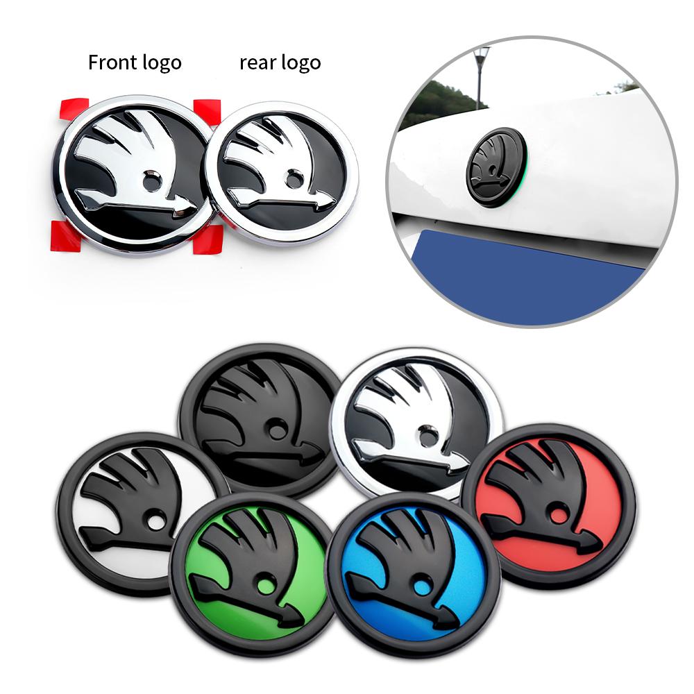 80/90/100mm ABS Logo Car Front Hood Badge Trunk Badge Sticker For Skoda Fabia Superb Octavia Rapid Karoq Kodiaq Scala Kamiq VII usbn43