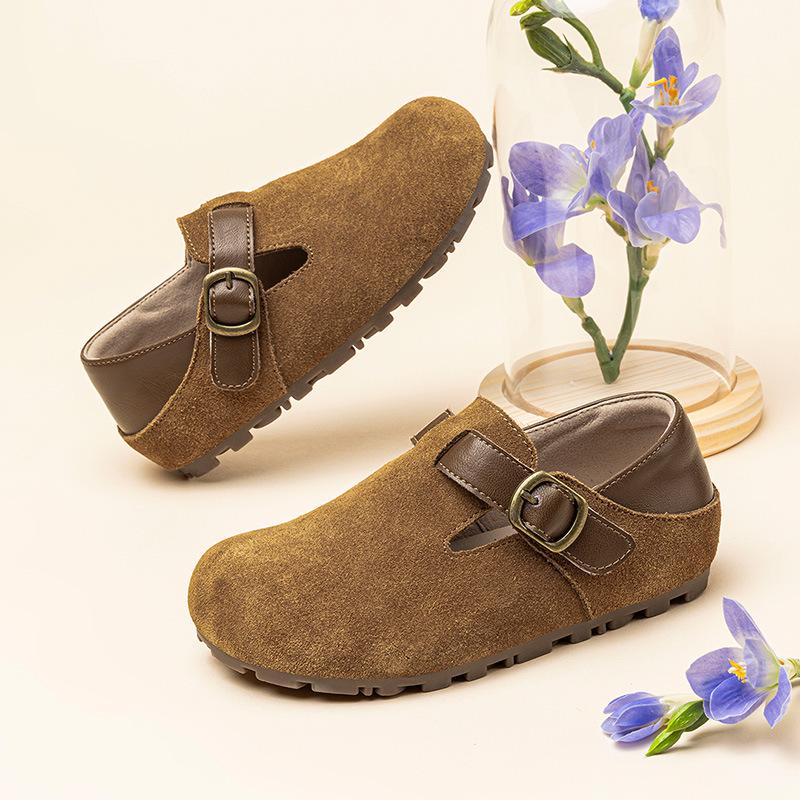 Kids Suede Clogs Shoes Boys Girls Soft Sole Buckle Strap Loafers Spring Autumn Casual Closed Toe Mules For School Walking