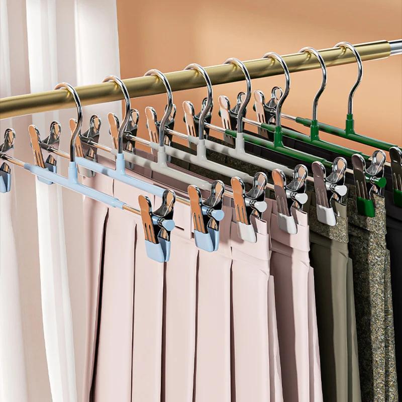 Windproof Metal Hanger For Clothes Home Pants Coat Non-Slip Drying Hangers With Adjustable Clips Closets Storage Organizer
