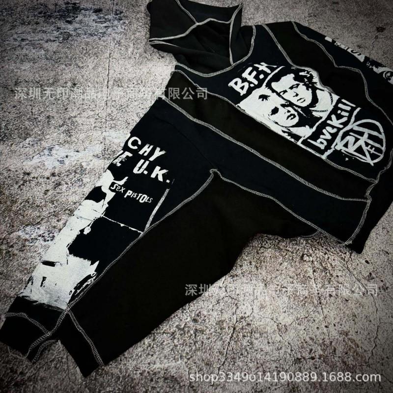 Loose Dark Gothic Patchwork Graphic Hoodie Retro Punk Streetwear Women