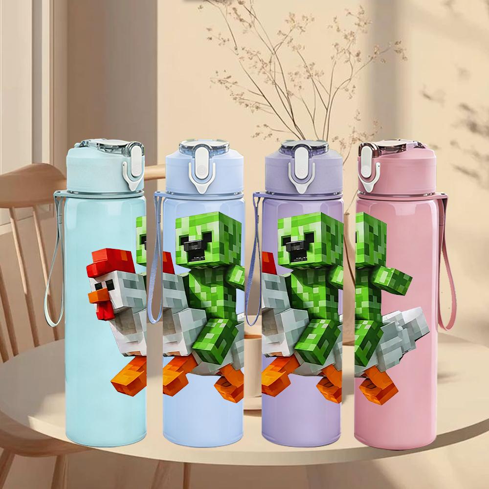 1PC Pixel Game Chicken Character 750ml Color Plastic Water Bottle Leakproof Flip Straw Lid For Sports Office Home Use
