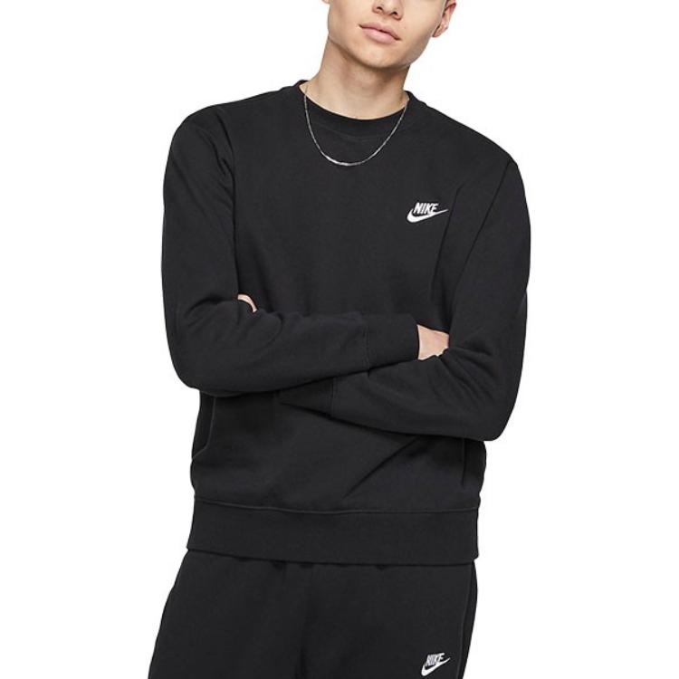 Nike Однотонный Свитшот с Логотипом, Круглым Вырезом и Длинным Рукавом и Брюки, Повседневный Спортивный Комплект, Мужской Свитшот и Брюки, Черный BV2667-010+BV2763-010