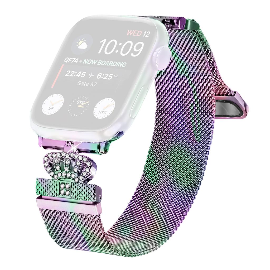 Миланский сетчатый ремешок для Apple Watch Series 10 9 8 7 SE 6 5 4 3 2 1 42 мм 41 мм 40 мм 38 мм Магнитная застежка-корона Ремешок из нержавеющей стали