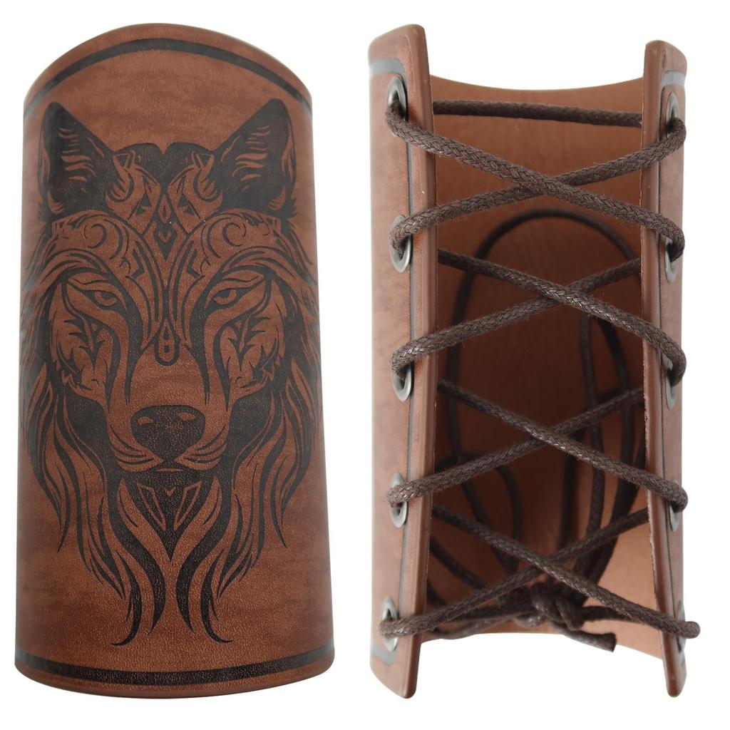 Medieval Knight Embossed Viking-Style Bracer with Adjustable O-Ring Belt for Cosplay