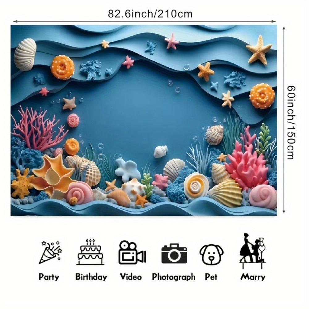 1pc blue ocean-themed birthday background coral shell starfish design decoration birthday party background banner