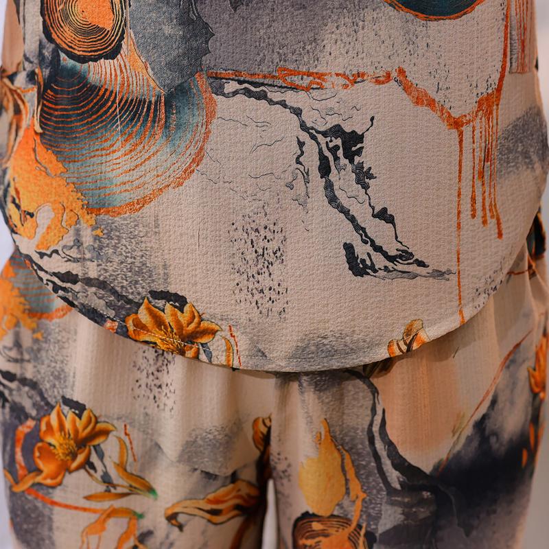 Летние элегантные комплекты для женщин, комплект из 2 предметов, повседневные свободные брюки больших размеров с винтажным принтом, женская одежда