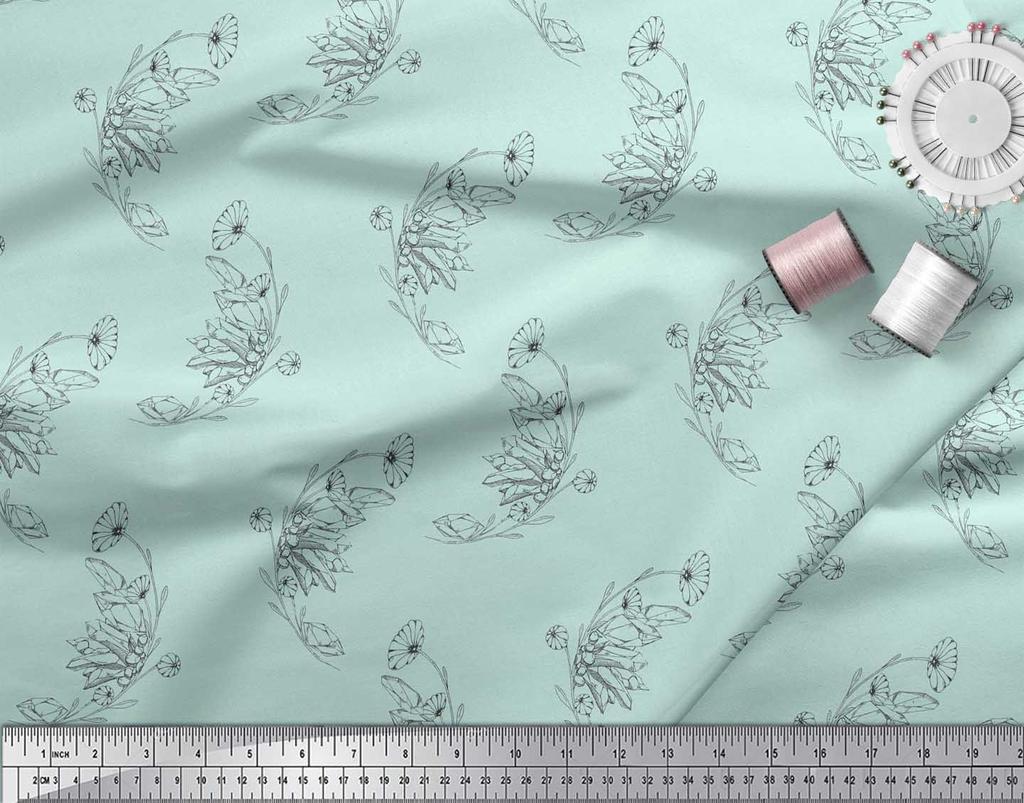 Soimoi Синяя полиэфирная креповая ткань с художественным принтом в виде листьев и цветочного принта, 42 дюйма по метрам