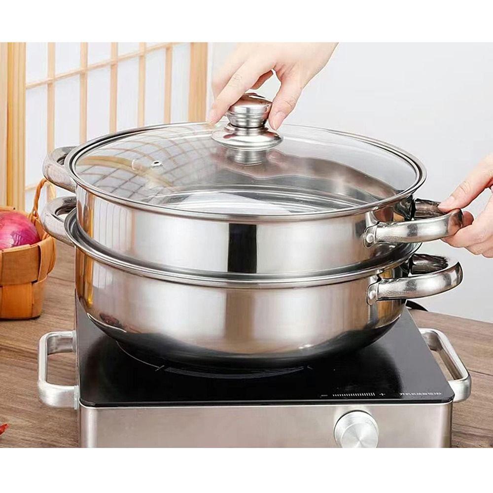 Stainless Steel Steaming Cookware Transparent Double Boilers Premium Food Veg Cooker Pot Stock