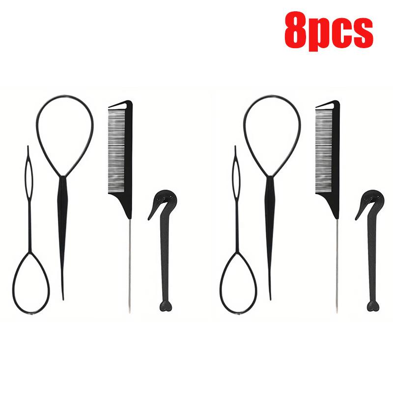 4/8pcs Hair Loop Tool Set French Braid Tool Loop Rat Tail Comb Elastic Hair Rubber Bands Remover Cutter
