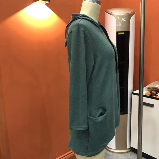 Женское длинное худи-пуловер с неровным подолом, рукавами 3/4, толстовки с капюшоном с кошачьими ушками, туники с карманами