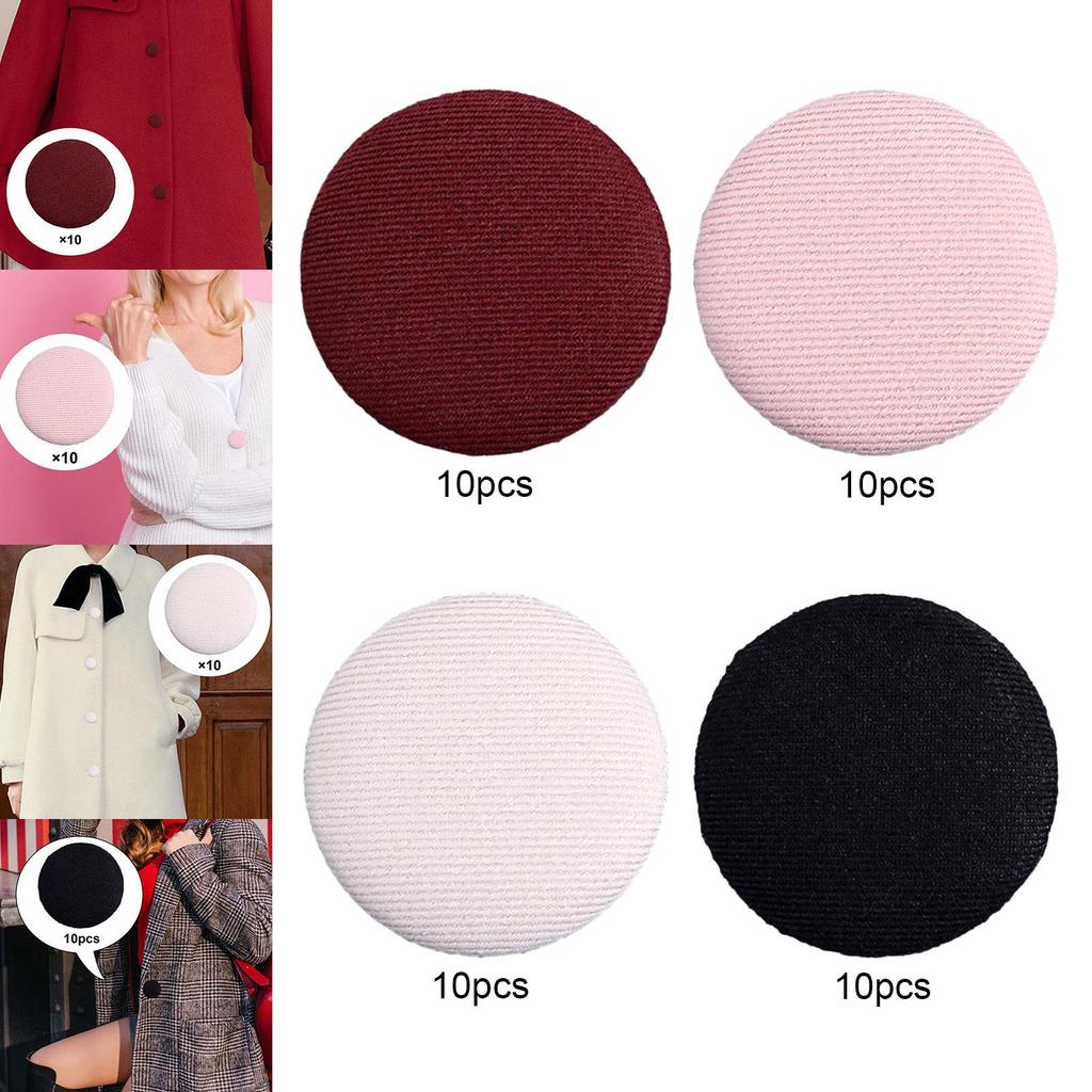 10 X Fabric Covered Buttons, Shank DIY Decorative Crafts, 23mm Flat Back Sewing Buttons for
