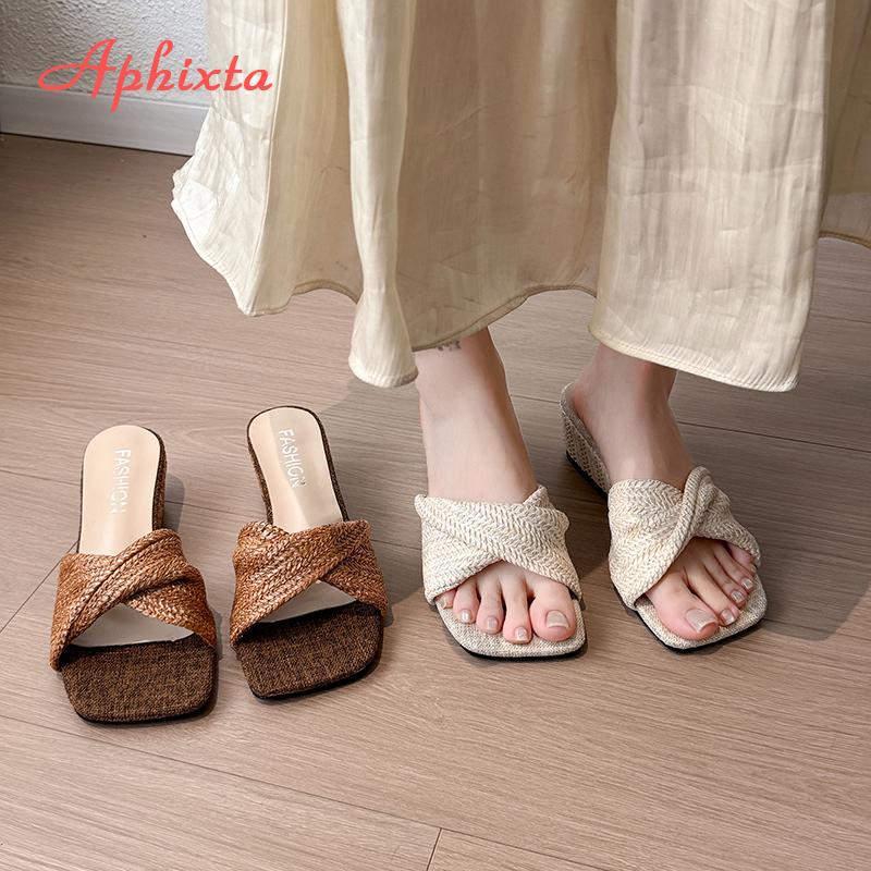 Fashion Aphixta Women Wedge Heel Slides 4.5m Med Heels Outside Slippers for Women Summer Beach 2025 Trend Shoes Sandalias De Mujer