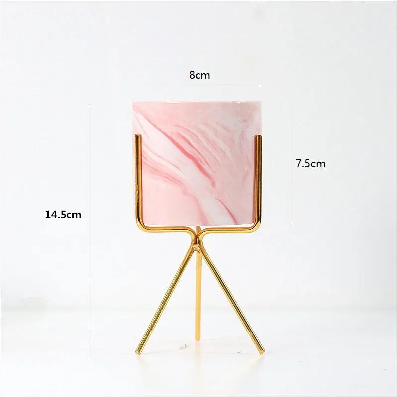 Скандинавская керамическая железная художественная мраморная ваза с узором розовое золото зеленый настольный цветочный горшок для домашнего офиса вазы декоративный суккулентный цветочный горшок