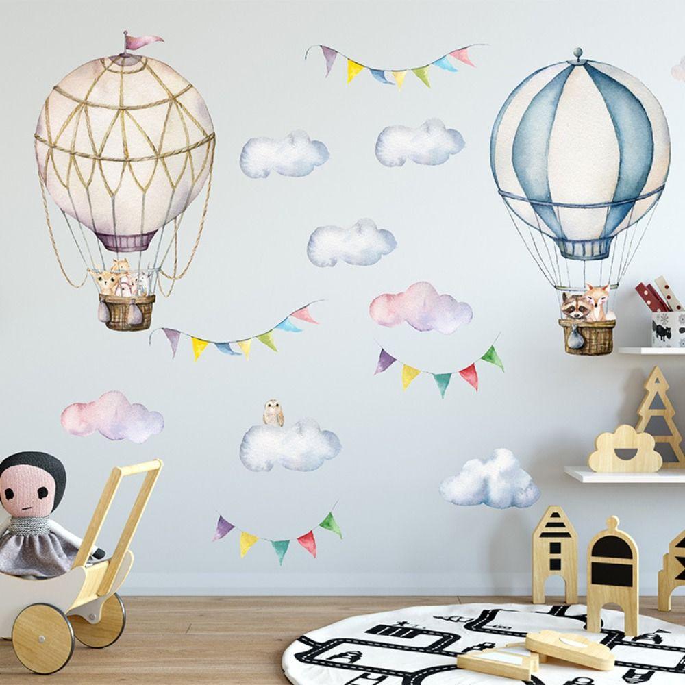 Bedroom Background Nursery Wall Decals Cloud Sticker Animal Wallpaper Hot-air Balloon Sticker