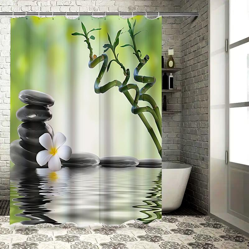 Шторка для душа Zen Spa - Умиротворяющий дизайн с камнем и бамбуком для расслабляющей атмосферы в ванной. Водонепроницаемая, прочная. Преобразит пространство.