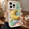 Phone case: 2D flat design suitable for iPhone 18 17 16 15 14 13 Pro protective case, smiley face crescent moon, perfect Christmas and Halloween holid