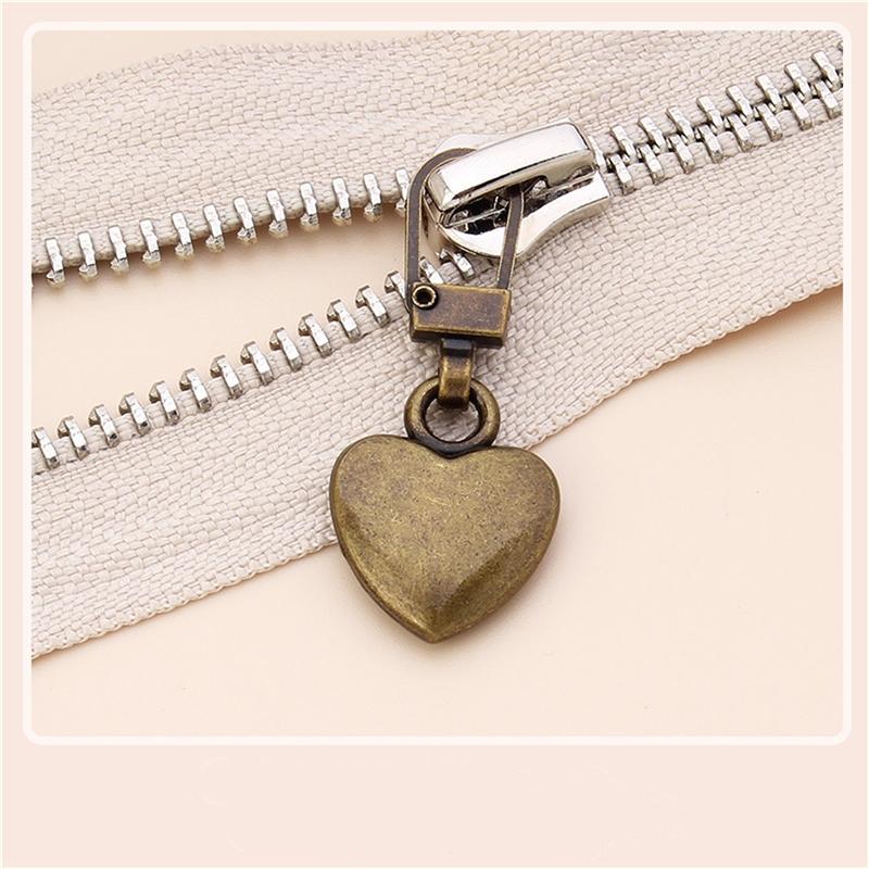 5PCS Sewing Zippers Puller Head Heart Shape Detachable Metal Zipper Slider Repair Kits for Bags Backpack Coat Zipper Pull Tab