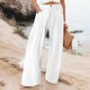 Summer Cotton Linen Wide Leg Pants Women Loose Palazzo Pant Pocket Elastic Waist Button Casual Pants