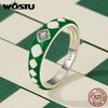 925 Sterling Silver Diamond Pattern Green Oil Dripping Ring for Women Band Original Design Jewelry