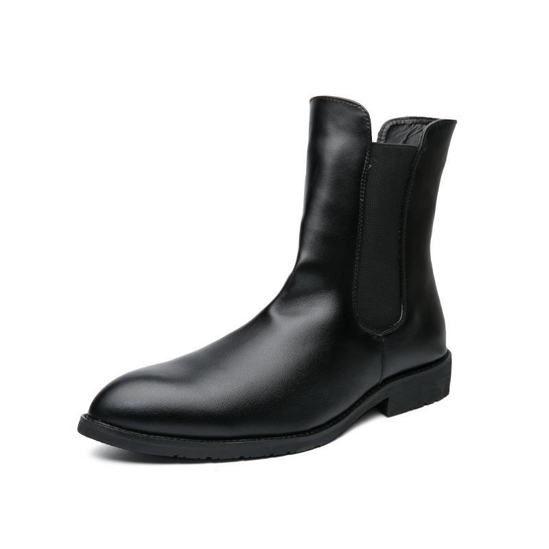 Men's Large Size Black Leather Chelsea Boots - Autumn/Winter 2021 Fashion, Business Casual, Mid-High Martin Style