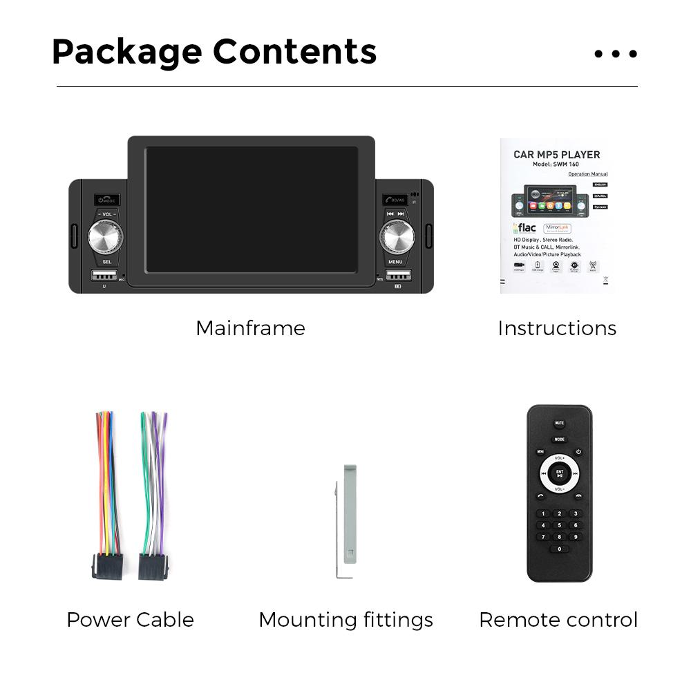 Navifly 5" Touch Screen 1 Din MP5 Player Universal Car Radio Multimedia Player Wireless Carplay Android Auto FM Stereo Receiver