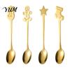 Coffee Bar Accessories 4Pcs Christmas Dessert Spoons, Stainless Steel Spoons with Gingerbread Small for Cakes Yogurt Man Star Stocking Snowman Handle,