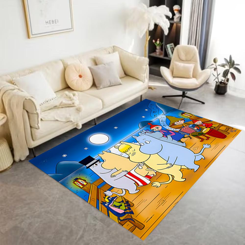 Moomin Family Adventure Area Rug Perfect for Outdoor Foyer Study room Living Rooms Anti-slip Rug Anime Office Decor Spiritual Gift