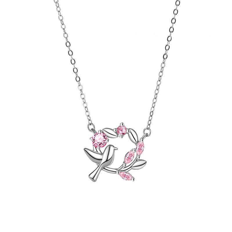 Mai Xiang Happiness Mai Ear Wreath Bird Ожерелье Ins Wind Fashion Универсальная розовая циркониевая ключичная цепочка