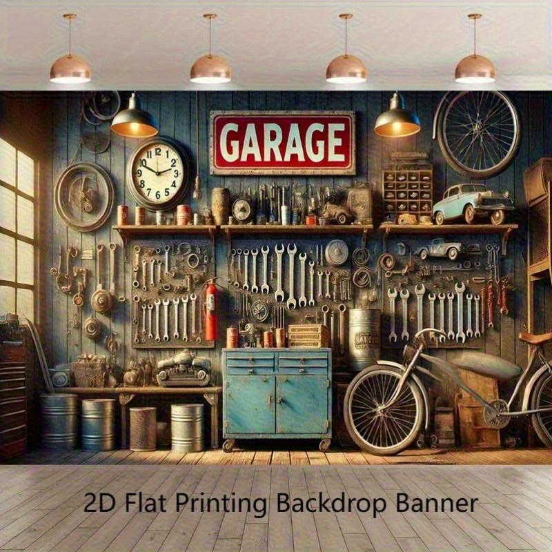 2D Plane - 2D plane banner, 1 piece, size 243.84×182.88 cm, messy garage wall party banner