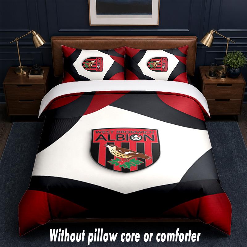 West Bromwich Albion Football Design Bed Bedding Set 1 Duvet Cover + 2 Pillowcases Soft Breathable Household Bed Linens