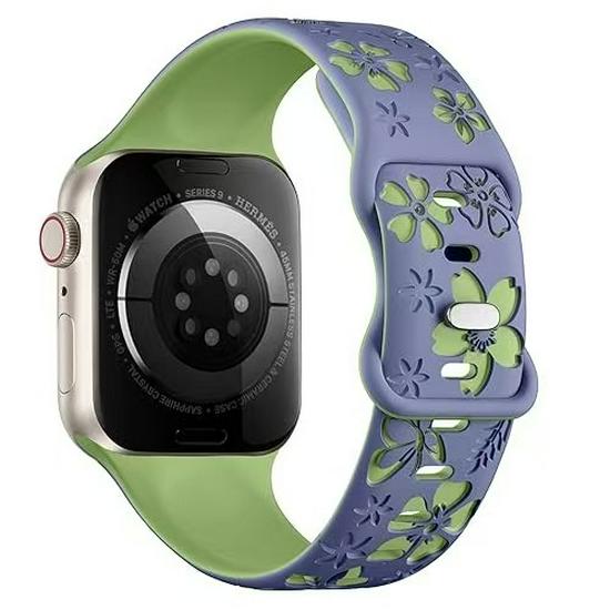 Силиконовый ремешок для Apple iWatch с 3D-резьбой и лазерной гравировкой в виде цветов