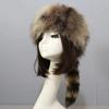 Russian Style Autumn and Winter New Fashion Flat Top Hat Warm Thicken Plush Raccoon Fur Hat for Adult Kids Unisex