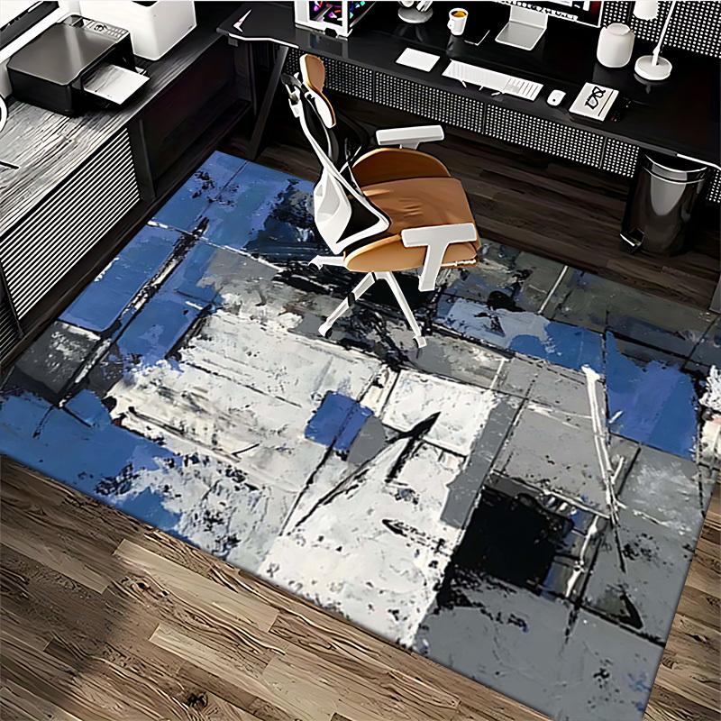 1pc Anime Cartoon Design Office Chair Mat - Blue and White Abstract Art Print, Non-Slip Carpet for Home Decor, Suitable for Office, Living Room, Bedro