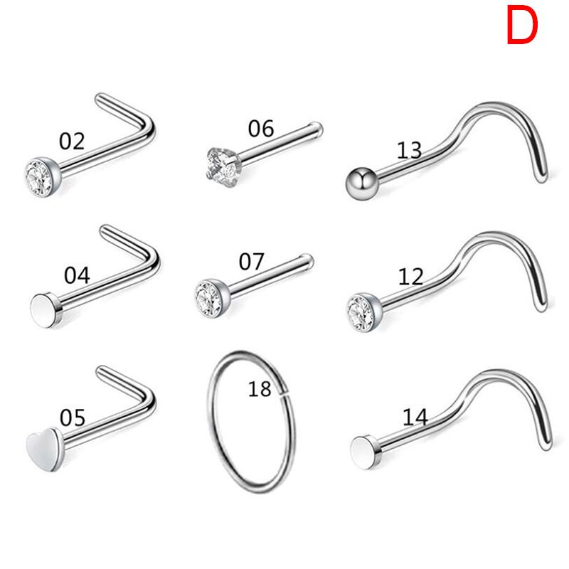20 г из нержавеющей стали, прямой L-образный изгиб, набор колец в носу, ювелирные изделия для пирсинга