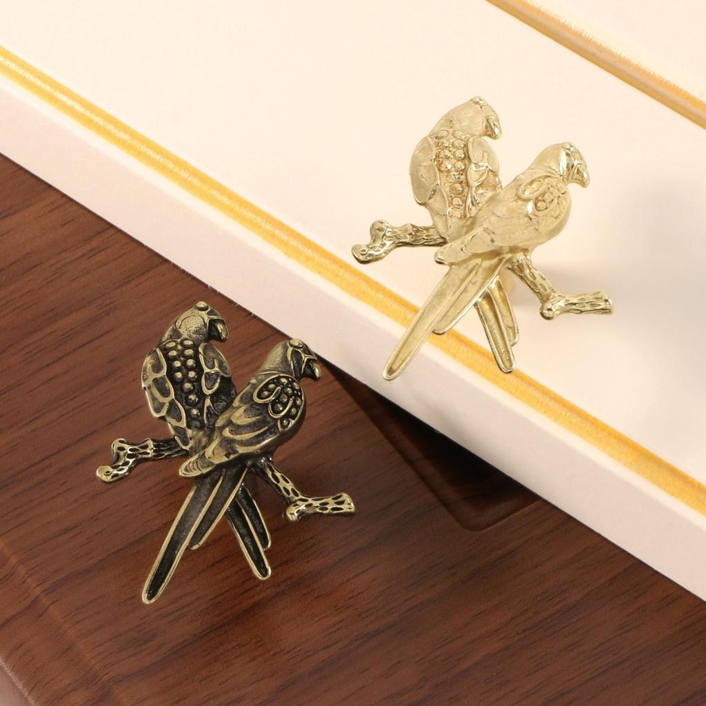Cast Brass Bird Cabinet Handle Decorative Paired-Bird Motif Drawer Pull Compact
