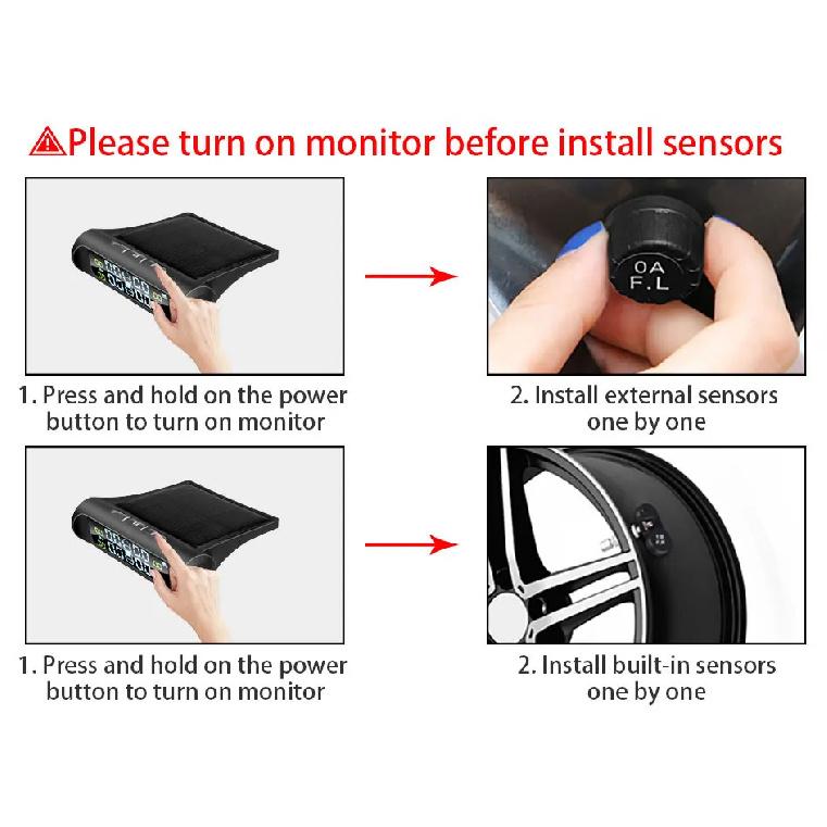 Solar Power TPMS Car Tire Pressure & Temperature Monitor System Auto Security Alarm Warning