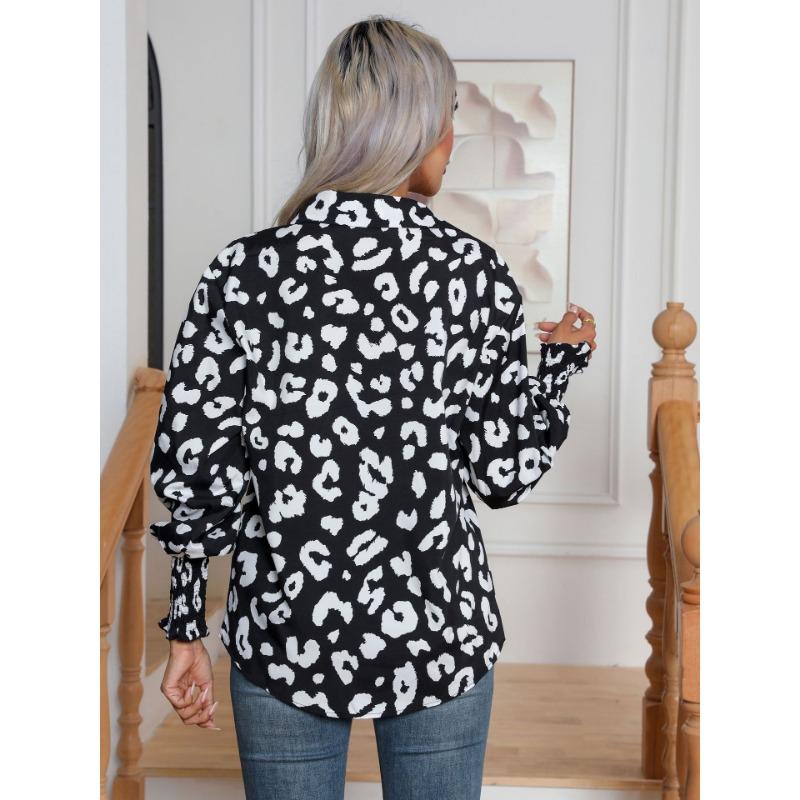 Весенне-осенняя женская рубашка с леопардовым принтом и рукавами-фонариками, блузка с длинными рукавами