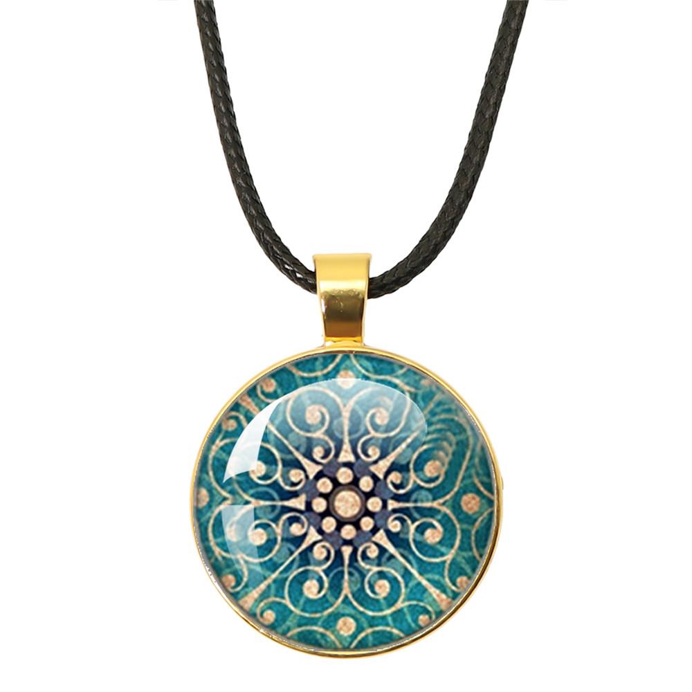 Классические necklaces с подвесками из стекла на веревочной цепи 'Цветок Жизни' Мандала Элегантные И Сложные Узоры Ожерелья Для Женщин Кабошон Украшения