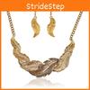Fashion Rhinestone Decoration Feather Design Women Gold Necklace And Earring Set For Daily Fashion And Travel Souvenirs