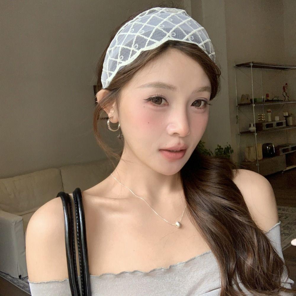 Wide Edges Bow Hair Band Korean Style Mesh Hair Hoop Temperament Embroidery Lace Headband Party