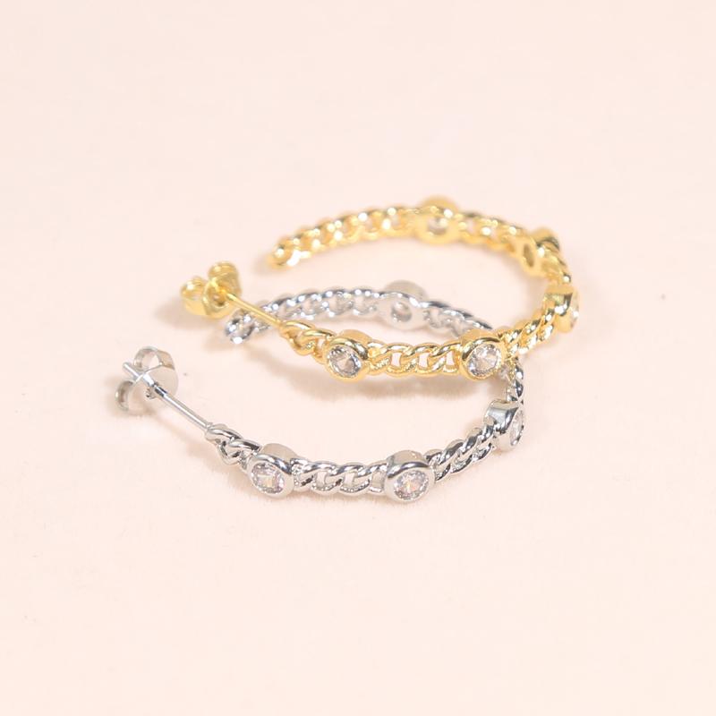 High Quality Bling Daily Fashion Women Jewelry Micro Pave CZ Round Diamond Circle Shape Cuban Chain Huggie Hoop Earring